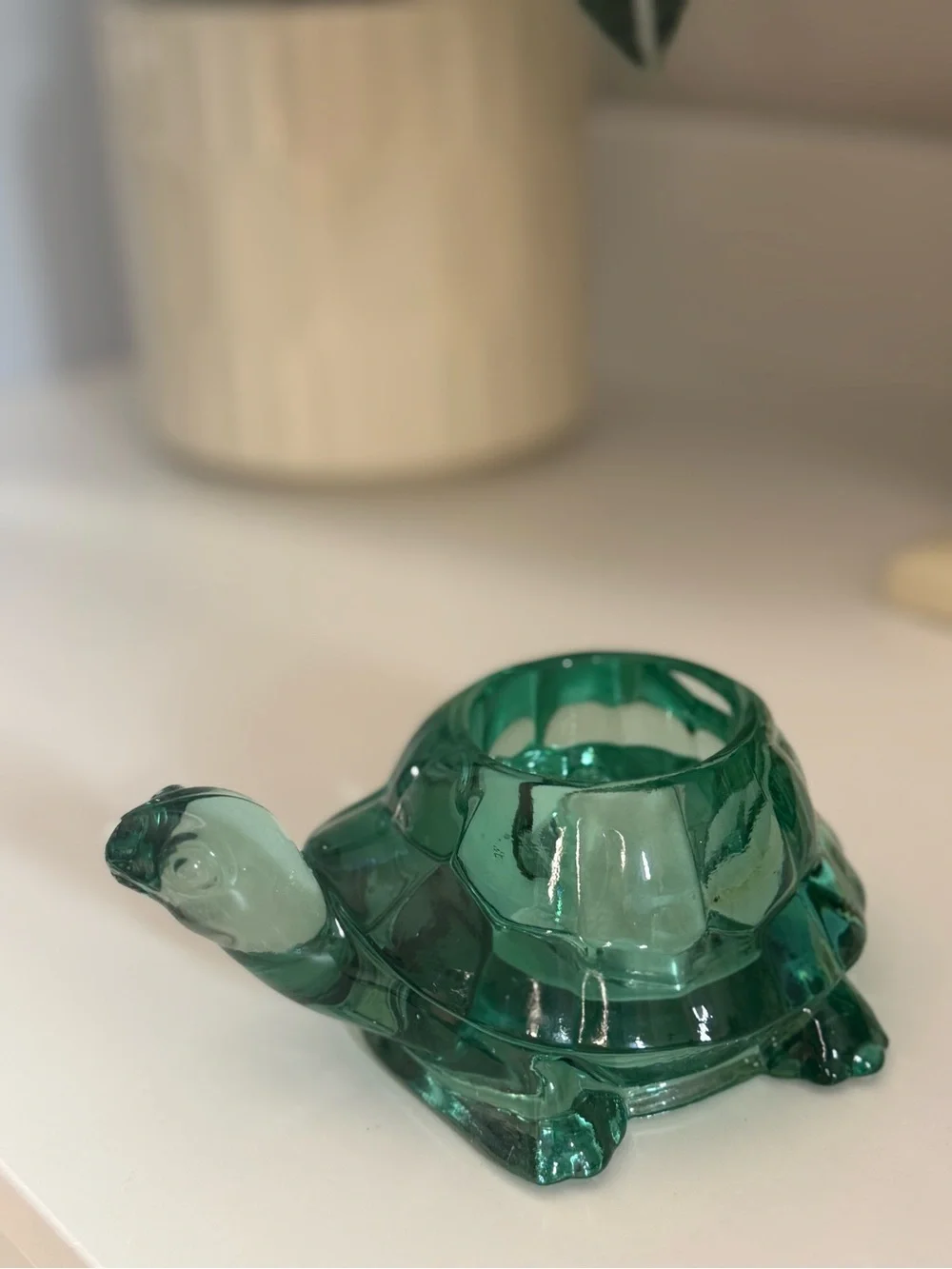 Green Glass Turtle Decorative Accent Candle Holder